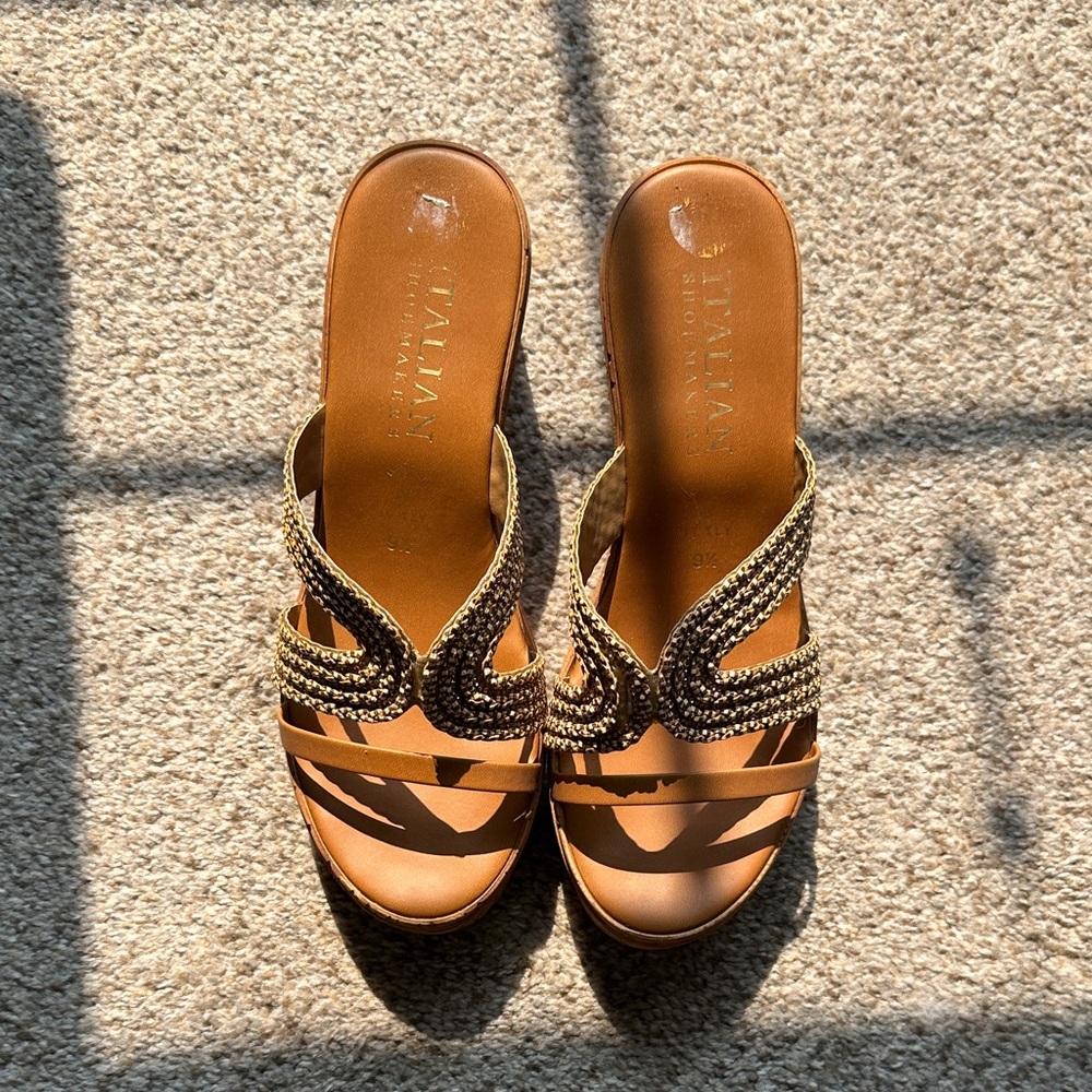 Italian Shoemakers Tan Beaded Slide Mules